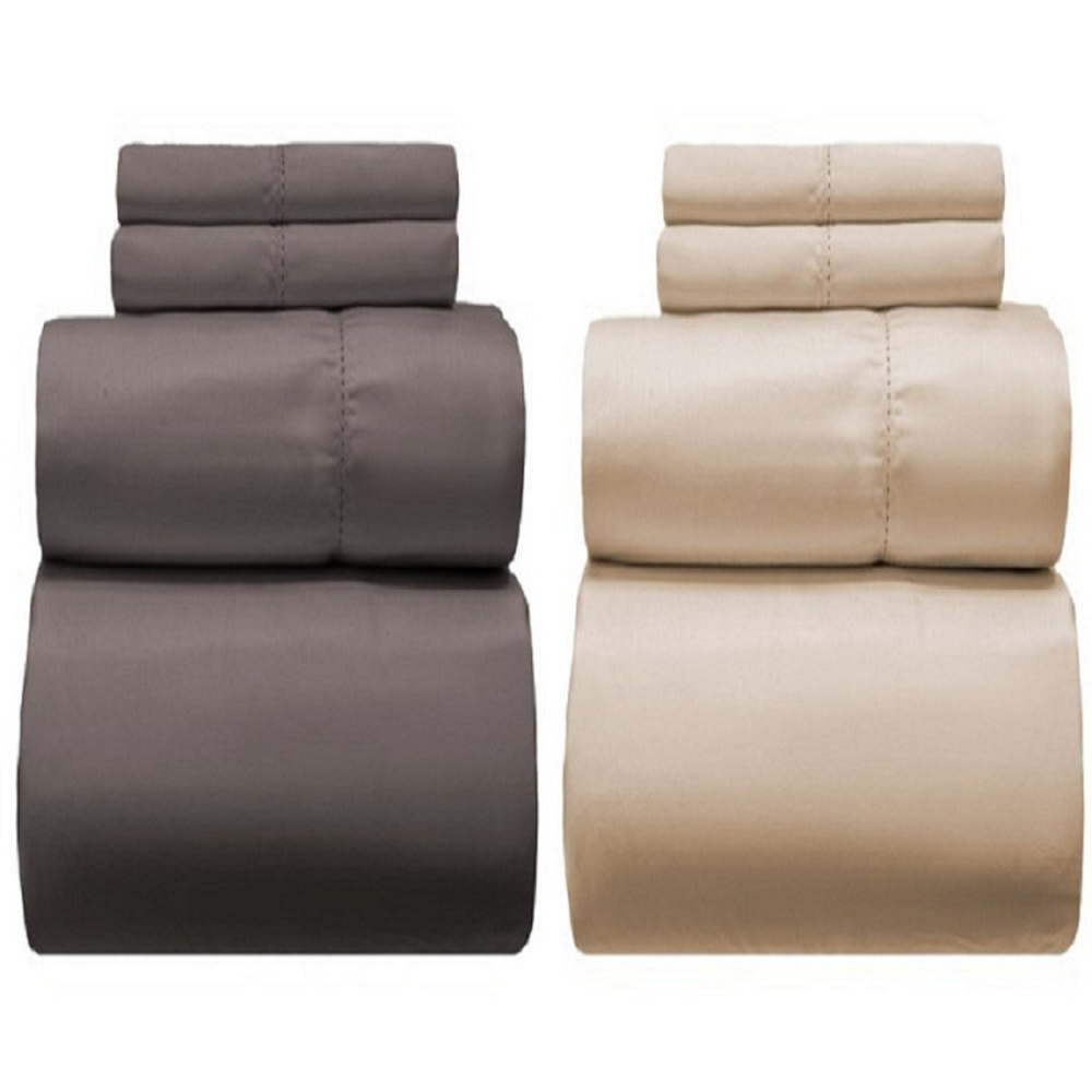 Melange Home Queen Sz 400 TC Cotton Sateen Sheets Hemstitch Taupe